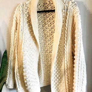Hand knit, ivory, chunky fisherman’s sweater.